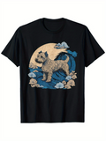 Men's T-Shirt Whimsical Clouds And Waves With Energetic Dog Standing Proudly