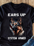 Men's T-Shirt Ears Up Patriotic Flag Among Police Guard German Shepherd