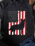 Men's T-Shirt Patriotic American Flag With Dog Silhouette Centered Loyal Companion