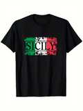 Men's T-Shirt Grunge Italian Colors With Bold Distressed Letters Sicily