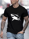 Men's T-Shirt Bold Urban Street Style Featuring Fierce Shark With Open Jaws Shark