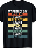 Men's T-Shirt My Perfect Day Vintage Color Blocks With Bold White Lettering Trains Theme