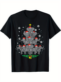 Men's T-Shirt Playful Winter Snowy Elephants Wearing Festive Red Santa Hats