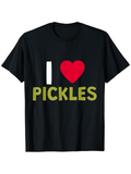 Men's T-Shirt I Love Pickles Bold Block Letters With Red Heart On Black T Shirt