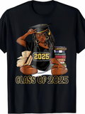 Men's T-Shirt Class Of 2025 Smart Graduate Girl Surrounded By Piles Of Books