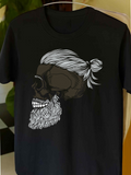 Men's T-Shirt Hand Drawn Hair And Beard With Skull