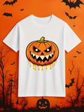 Men's T-Shirt Fiery Eyes With Dripping Shadows Grinning Pumpkin Among Autumn Bats Pumpkin