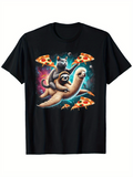 Men's T-Shirt Cosmic Adventure With Cat And Sloth Riding Through Pizza Slices Space
