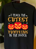 Men's T-Shirt I Teach The Cutest Pumpkins In The Patch Surrounded By Smiling Orange Halloween Pumpkins