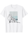 Men's T-Shirt Monochrome Snowy Landscape With Mountains Behind Graceful Resting Leopard