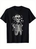 Men's T-Shirt Botanical Accents With Stylized Ribcage Skeleton Surrounded By Flowers