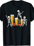 Men's T-Shirt Dancing Skeletons Among Beer Glasses With Orange Pumpkins Night