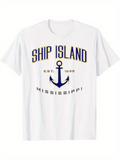Men's T-Shirt Ship Island Mississippi With Nautical Anchor Centered Under Bold Lettering