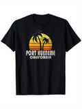 Men's T-Shirt Port Hueneme California Retro Sunset With Palm Trees Graphic