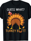 Men's T-Shirt Guess What Playful Autumn Leaves With Funny Cartoon Turkey Butt