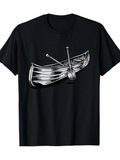 Men's T-Shirt Vintage Hand Drawn Wooden Boat Crossing Oars Design Canoe