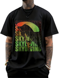 Men's T-Shirt Colorful Gradient Parachute With Silhouetted Figure Among Repeating Skydiving Letters