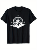 Men's T-Shirt Compass Points Mountain Range Under Glowing North Star Night Sky