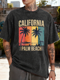 Men's T-Shirt California Palm Beach Sunset Silhouette With Palm Trees And Ocean View