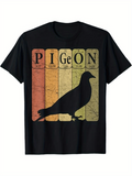Men's T-Shirt Retro Sunset Colors With Silhouette Overlaid Pigeon Graphic Pigeon