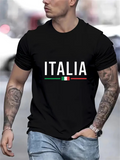 Men's T-Shirt Italia Bold White Letters With Italian Flag And Lines Italia
