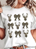 Women's T-Shirt Camouflage Patterned Bows With Stag Heads Arranged In Symmetry