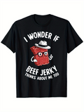 Men's T-Shirt I Wonder If Cartoon Snack With Hat Quirky Fun Beef Jerky