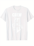 Men's T-Shirt Crew Bold Typography With Anchor Motif Printed On White TShirt