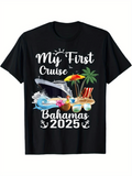 Men's T-Shirt My First Cruise Tropical Vacation With Palm Trees Wave And Cruise Ship