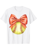 Men's T-Shirt Hand Painted Softball With Oversized Red Ribbon Bow
