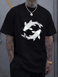 Men's T-Shirt Artistic Scales White Koi Fishes Swimming In Tranquil Motion Under Dark Waters