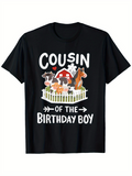 Men's T-Shirt Cousin Of The Birthday Boy Farm Animals With Fence And Red Barn