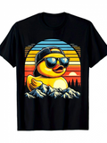 Men's T-Shirt Sunset Colors Over Snowy Peaks With Sunglasses Wearing Duck