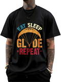 Men's T-Shirt Eat Sleep Glide Repeat With Vibrant Parachute Under Retro Sunlight