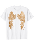 Men's T-Shirt Golden Feathered Wings Spread Across Crisp White T Shirt