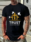 Men's T-Shirt Trust In God With Three Golden Crosses And Flying Doves