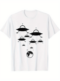 Men's T-Shirt Ascending Flying Saucers With Silhouettes Above The Small Earth Planet
