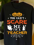 Men's T-Shirt You Cant Scare Me Im A Teacher With Ghostly Pumpkins And Creepy Spider Web
