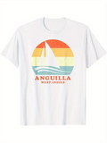 Men's T-Shirt Anguilla West Indies Retro Striped Ocean Sunset Sailing Boat