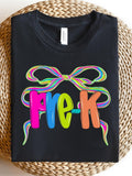 Men's T-Shirt Colorful Ribbon With Playful Letters Over Black Tee Pre K