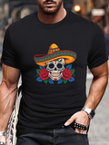 Men's T-Shirt Vibrant Sombrero With Red Roses And Decorative Day Of The Dead Skull
