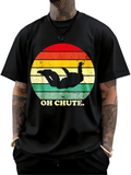 Men's T-Shirt Oh Chute Retro Stripes With Falling Skydiver Silhouette Parachute