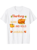 Men's T-Shirt Turkey Beans And Rolls Surrounded By Leaves With Festive Casserole