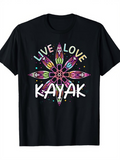 Men's T-Shirt Live Love Kayak Colorful Boats Forming A Geometric Star Pattern