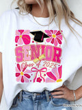 Women's T-Shirt Senior Class Of 2025 Pink Floral Graduation Cap Design