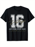 Men's T-Shirt Awesome Since 2009 Bold White Numbers With Gold Script Birthday T Shirt