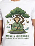 Men's T-Shirt Monkey Philosophy Meditating Under Lush Tree With Clouds And Book Monkey