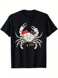 Men's T-Shirt Christmas Lights Twisting Around Santa Hat Wearing Festive Crab