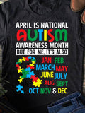 Men's T-Shirt Colorful Puzzle Ribbon With Monthly Awareness Text Autism