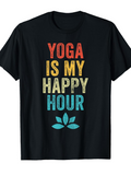 Men's T-Shirt Yoga Is My Happy Hour Colorful Letters Above Lotus Blossom